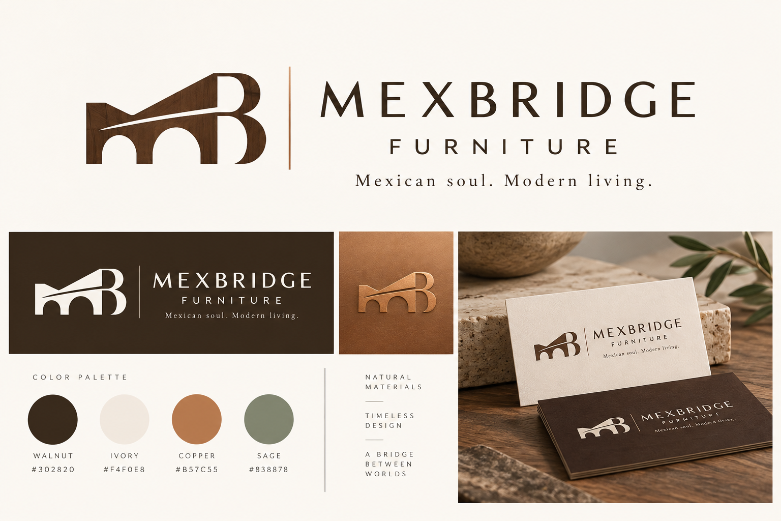 Mexbridge Furniture proposed logo and brand palette